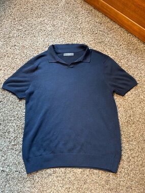 Primark Men's Navy Short-Sleeve Polo Knit